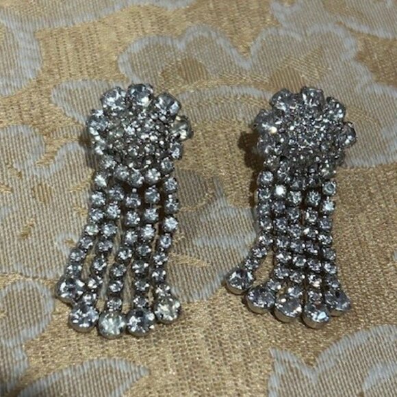 ALBERT WEISS Clear Rhinestone Dangling Black Tie Wedding EARRINGS - Picture 8 of 10